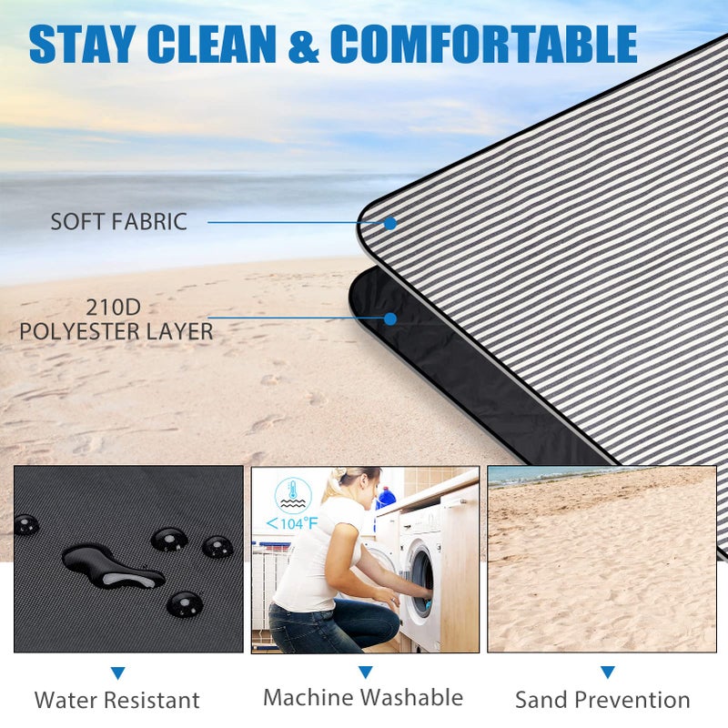 G GOOD GAIN Waterproof Picnic Blanket Portable with Carry Strap for Beach Mat or Family Outdoor Camping Party (Navy Blue) - Image 4