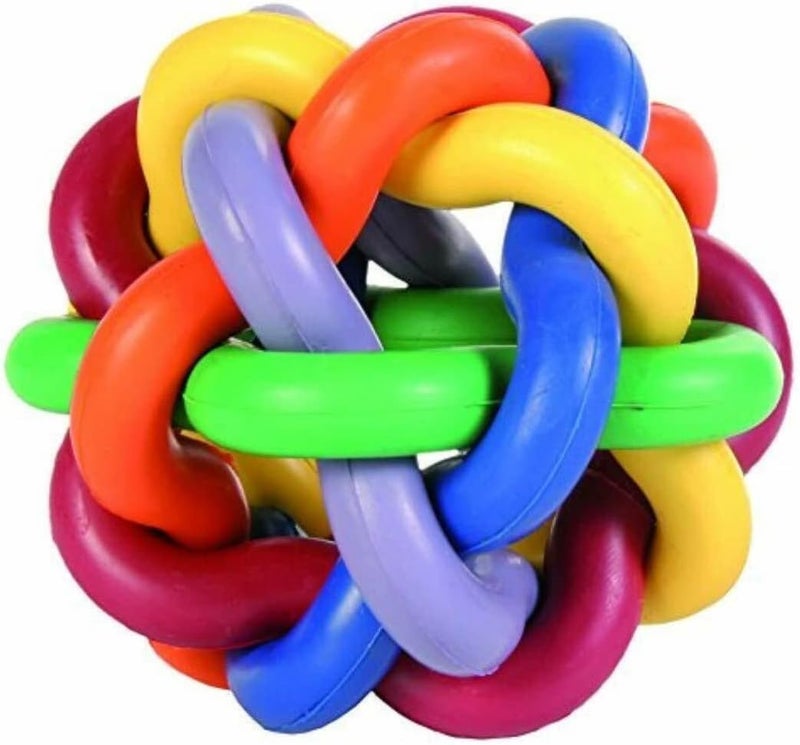 Trixie Colourful Knotted Rubber Ball Dog Toy - 10CM - Image 1