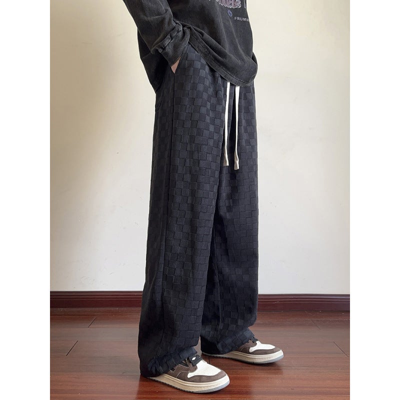 Plaid Casual Pants Men'S Summer Trendy Brand Boys' Sports Loose Wide-Leg Straight Pants - Image 3