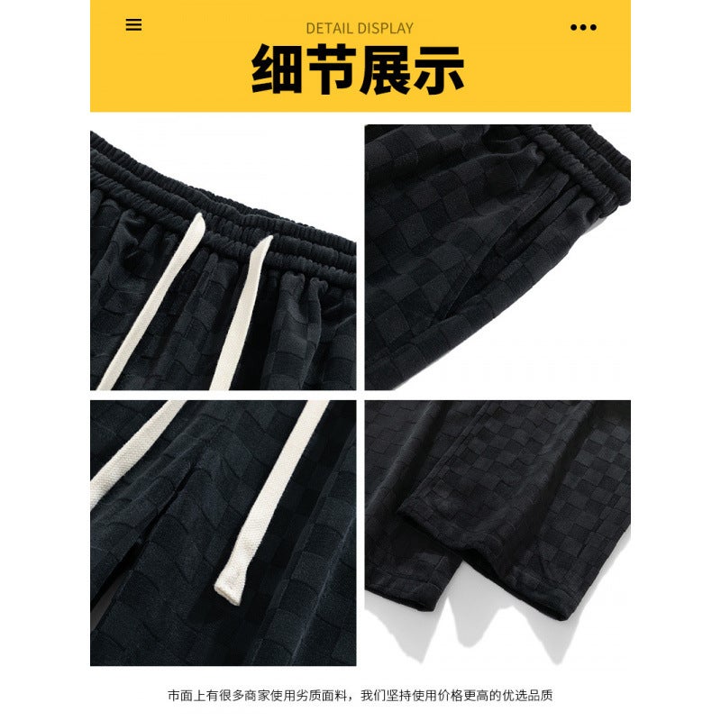 Plaid Casual Pants Men'S Summer Trendy Brand Boys' Sports Loose Wide-Leg Straight Pants - Image 5