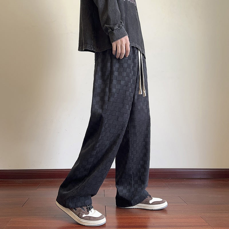 Plaid Casual Pants Men'S Summer Trendy Brand Boys' Sports Loose Wide-Leg Straight Pants - Image 1