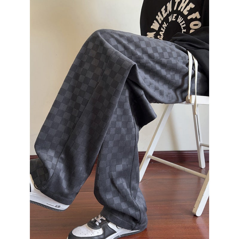 Plaid Casual Pants Men'S Summer Trendy Brand Boys' Sports Loose Wide-Leg Straight Pants - Image 2