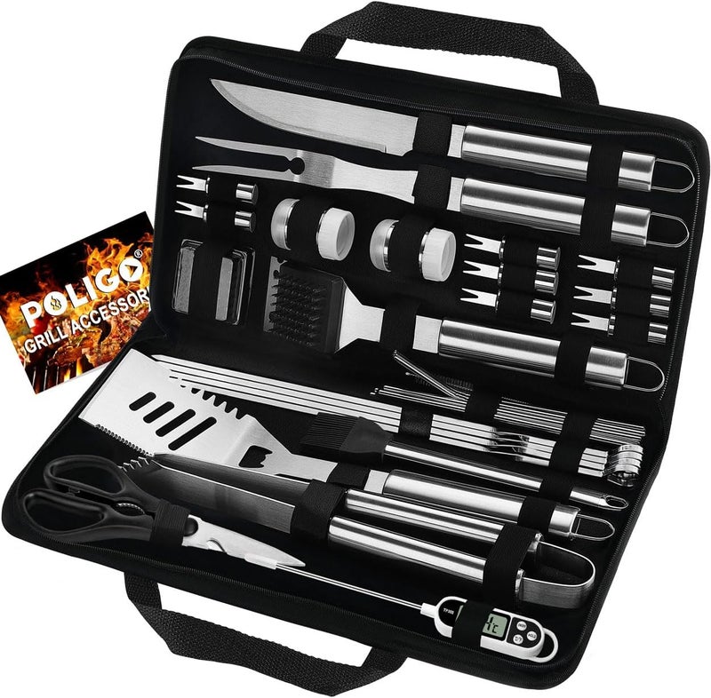POLIGO 29 PCS BBQ Grill Accessories Stainless Steel BBQ Tools Grilling Tools Set with Storage Bag for Fathers Day Dads Birthday Presents - Camping Grill Utensils Set Ideal Grilling Gifts for Men Women - Image 1