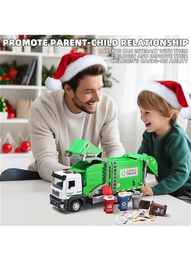 Garbage Truck Toys for Kids,Garbage Truck Metal Diecast Cab,Pull Back Garbage Truck Toy with Lights and Sounds,Recycling Truck Toy with Trash Cans and Bins,Garbage Trucks for Boys Age 4-7 - Image 5