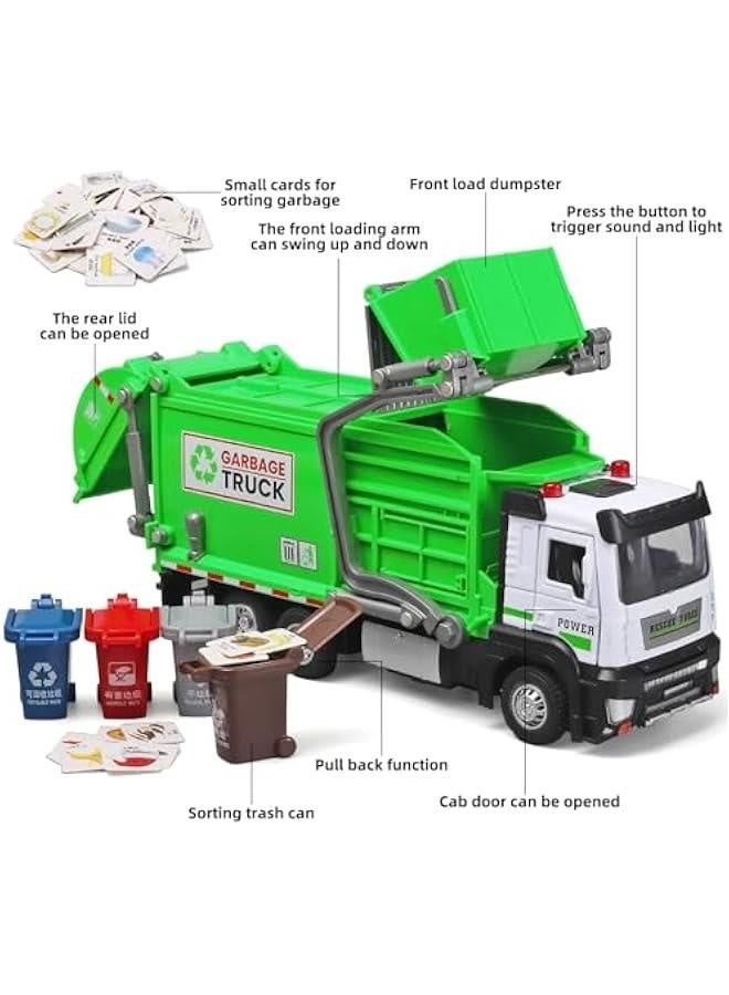 Garbage Truck Toys for Kids,Garbage Truck Metal Diecast Cab,Pull Back Garbage Truck Toy with Lights and Sounds,Recycling Truck Toy with Trash Cans and Bins,Garbage Trucks for Boys Age 4-7 - Image 4