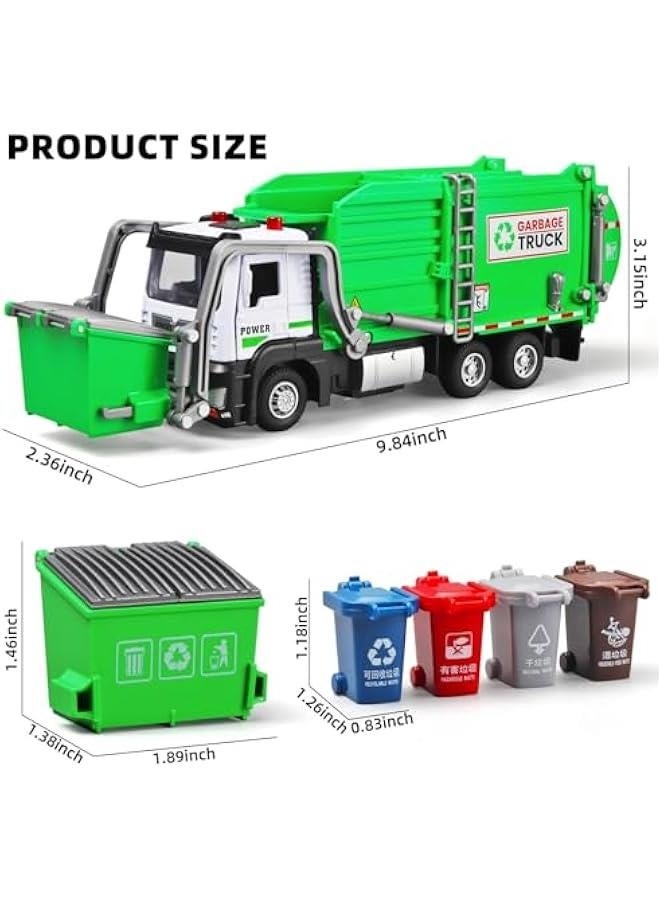 Garbage Truck Toys for Kids,Garbage Truck Metal Diecast Cab,Pull Back Garbage Truck Toy with Lights and Sounds,Recycling Truck Toy with Trash Cans and Bins,Garbage Trucks for Boys Age 4-7 - Image 3