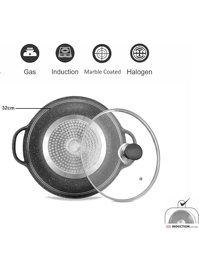 سونكس كراهي مع غطاء زجاجي، ألومنيوم مصبوب، 32 سم، رخام أسود، جميع أسطح الطهي - Image 4