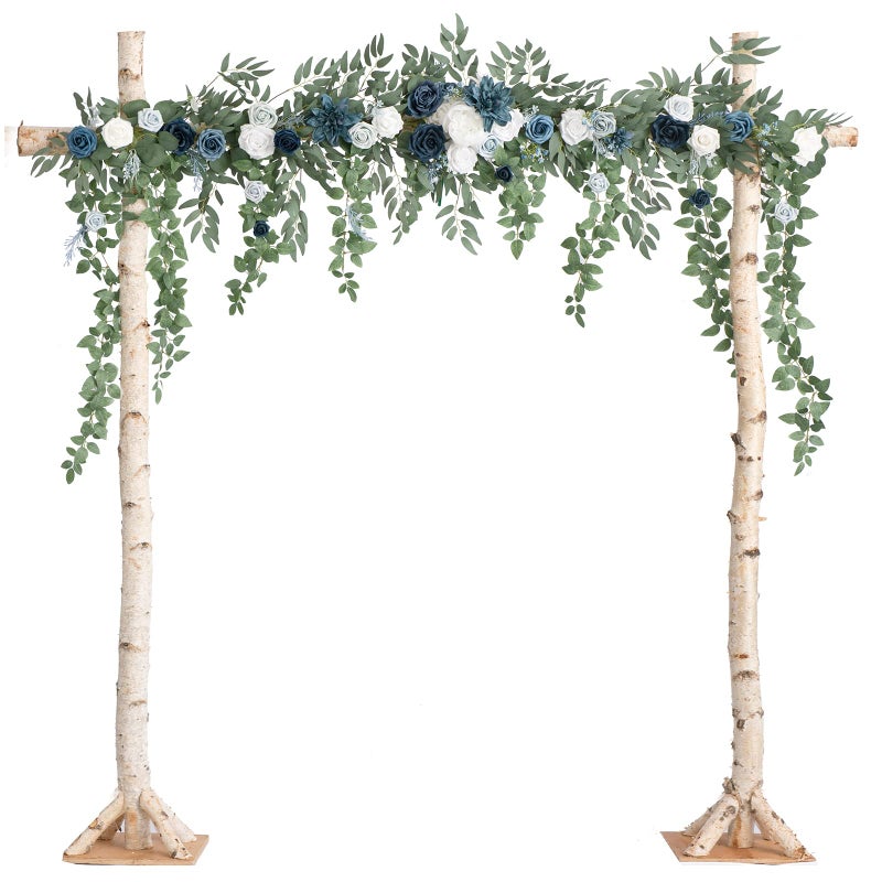 Ling's moment Lings Moment 65FT Backdrop Floral Garland Spring Artificial Wedding Arch Flowers Sage Green Navy Blue Ceremony Reception Hanging Eucalyptus Rose Arbor Arrangement Outdoor Beach Swag Home Decor 