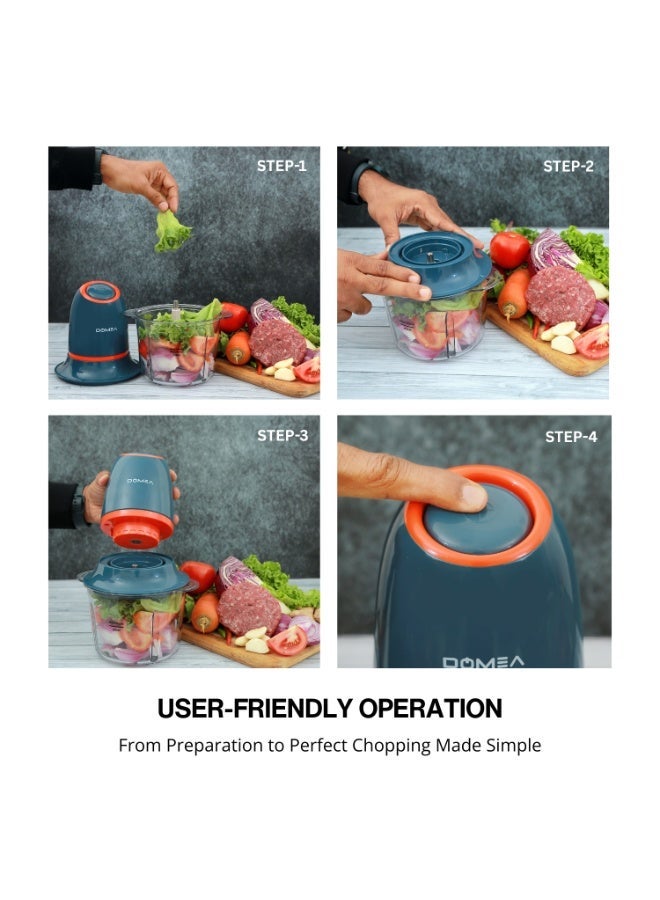 DOMEA Electric Mincer, Vegetable & Fruit Chopper, 1.2L,  Mini Food Grinder, Detachable Stainless Steel Blades, For Easy & Quick Grinding, Dip Making, 300 W - Image 3