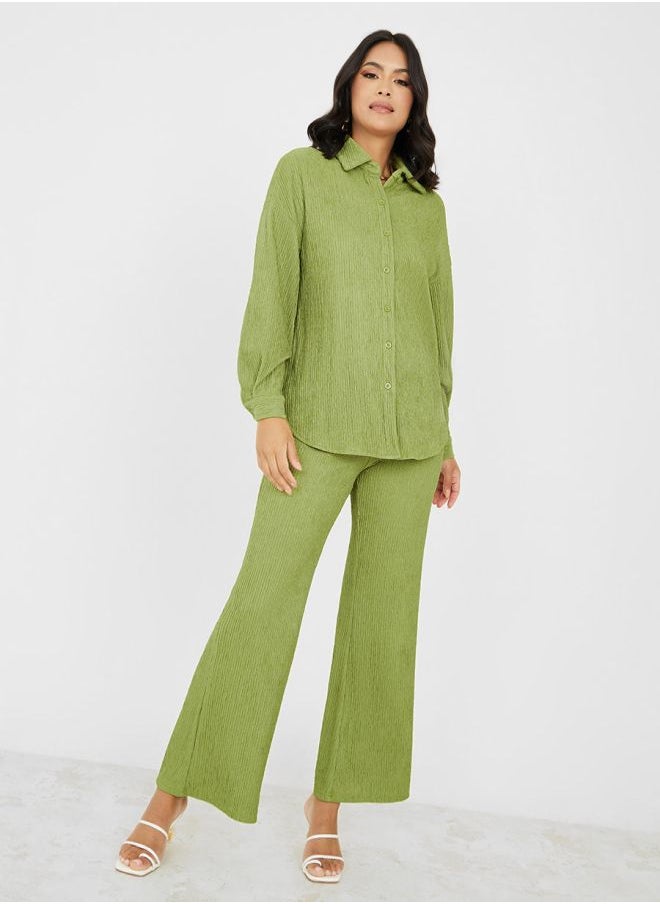 Styli - Crinkled Longline Shirt & Trouser Co-Ord Set - Image 1