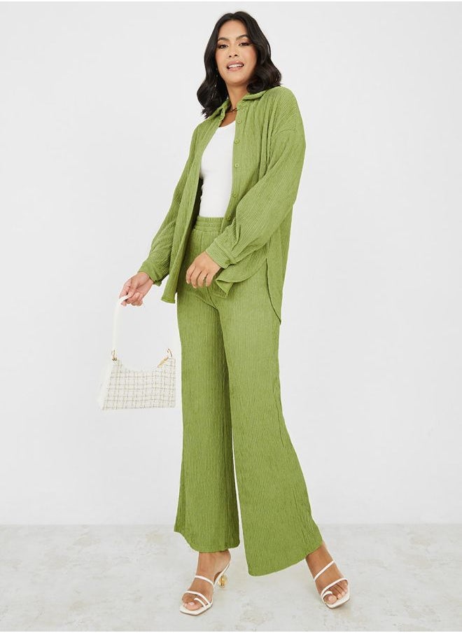 Styli - Crinkled Longline Shirt & Trouser Co-Ord Set - Image 1