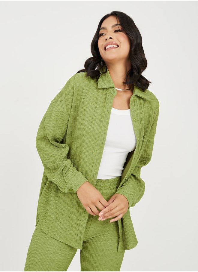 Styli - Crinkled Longline Shirt & Trouser Co-Ord Set - Image 1