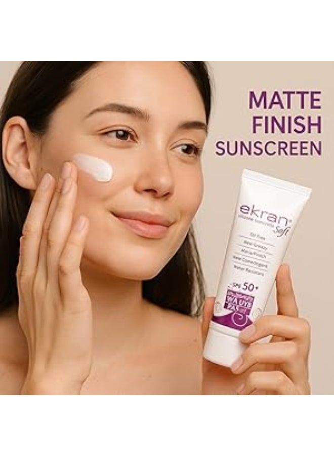 Ekran Soft SPF 50+ Silicone Sunscreen SPF 50 | 50g Anhydrous Sunscreen for Oily Skin Women & Men | Non-Greasy & Water-Resistant | UVA-UVB Protection | Matte Finish - Image 2