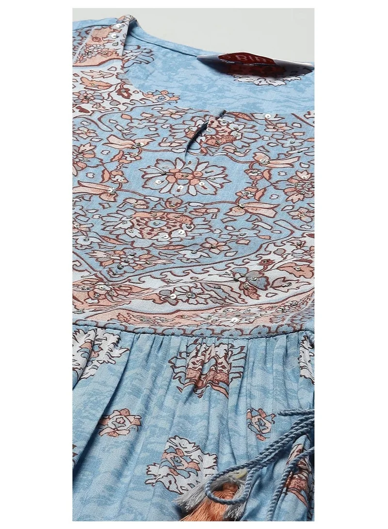 Biba Sky Blue Viscose Tiered Dress