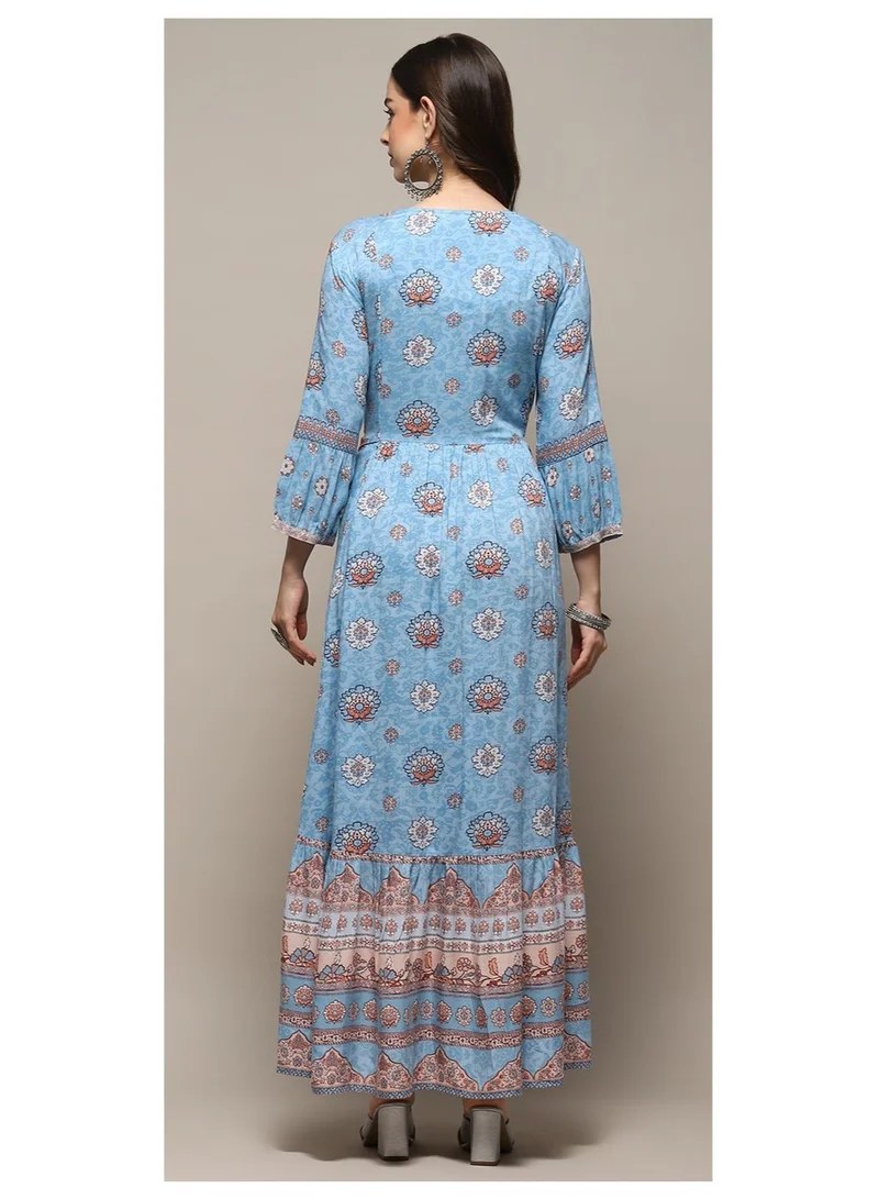 Biba  Sky Blue Viscose Tiered Dress for Women | Best Price UAE