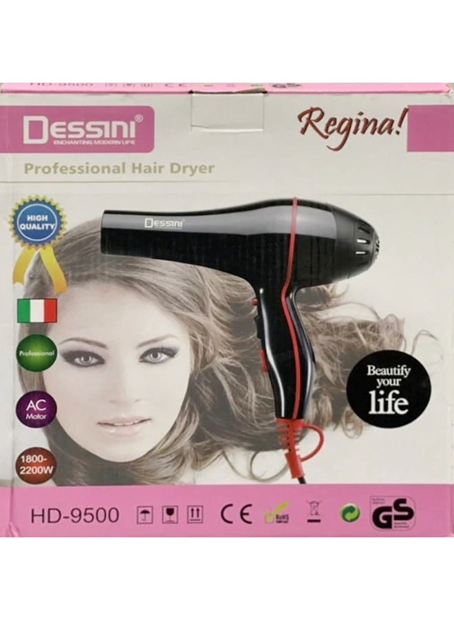 Dessini Regina HD-9500 Professional Hair Dryer Regina Edition 1800-2200W High Power AC Motor Hair Dryer with Fast Dry Technology Comfortable Grip Low Noise Design Suitable for Home and Professional Salon Use - Image 2