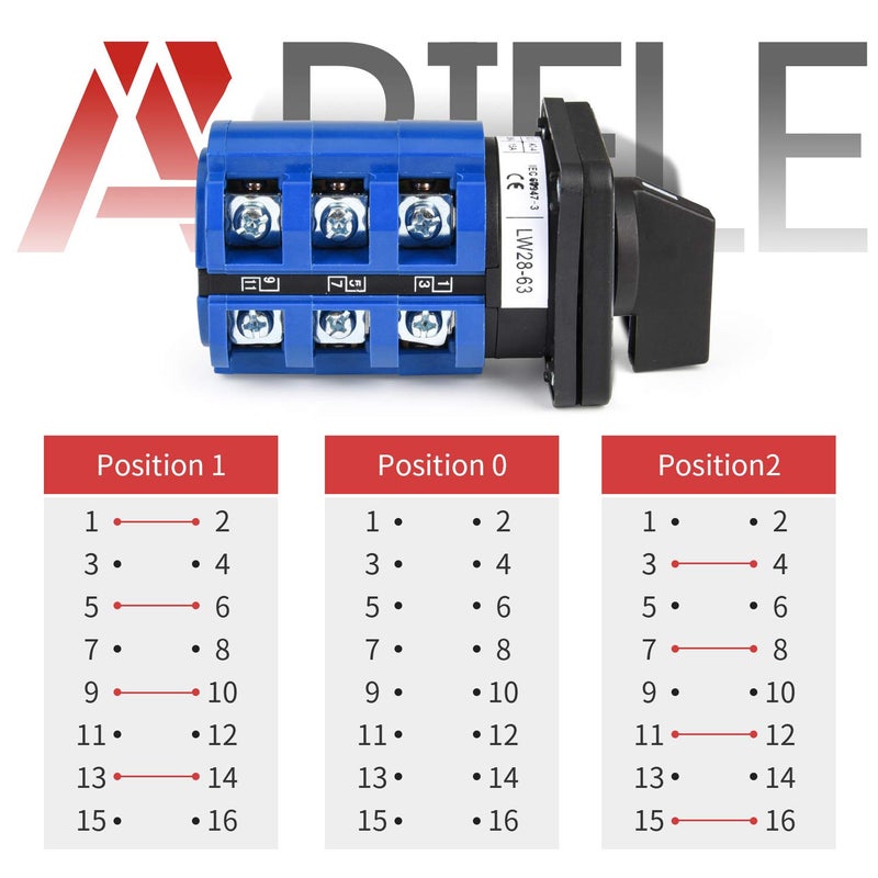 APIELE Changeover Selector Switch 3 Position 440V Universal Rotary Cam Selector (20A 8 Terminal) - Image 4