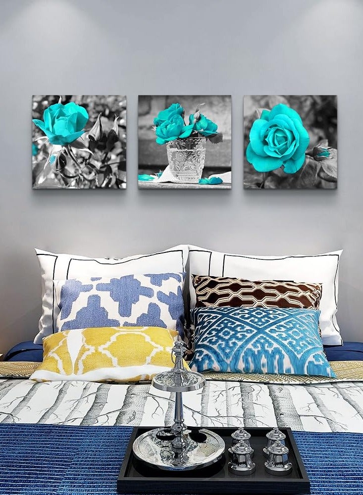 Excefore Blue Rose Canvas Wall Art For Bedroom, Canvas Wall Pictures Artwork Minimalist Home Decor, Flowers Wall Decorations For Living Room Boho Wall Decor (3 Pcs, 30x30 cm)  - Image 5