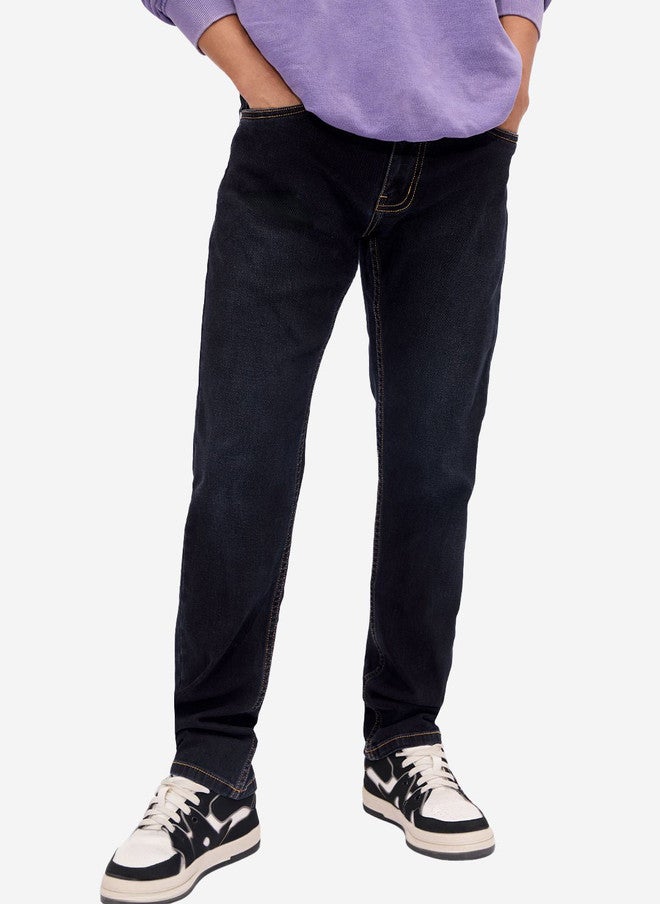 The Souled Store Men Slim Fit Solid Navy Blue Jeans - Image 1