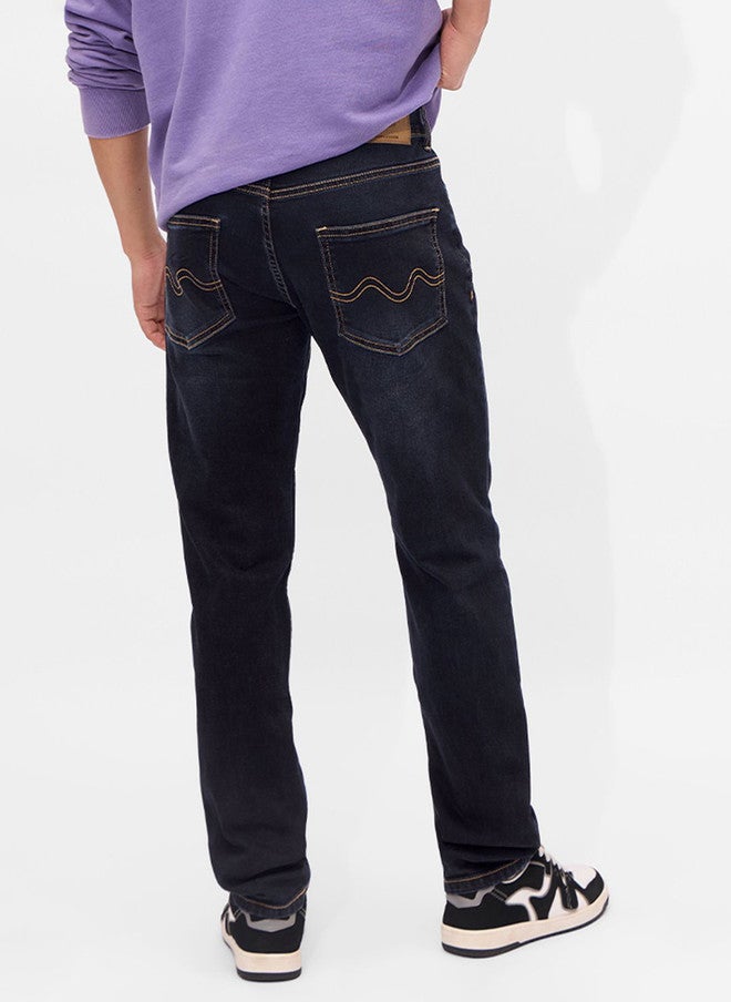 The Souled Store Men Slim Fit Solid Navy Blue Jeans - Image 3