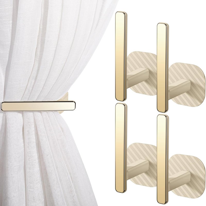 Queekay Curtain Holders Gold Curtain Holdbacks Self Adhesive Drapery Tiebacks L Shaped Hooks Nordic Style Window Treatment Holdbacks for Home Office Decor(Beige,4 Pcs) - Image 1