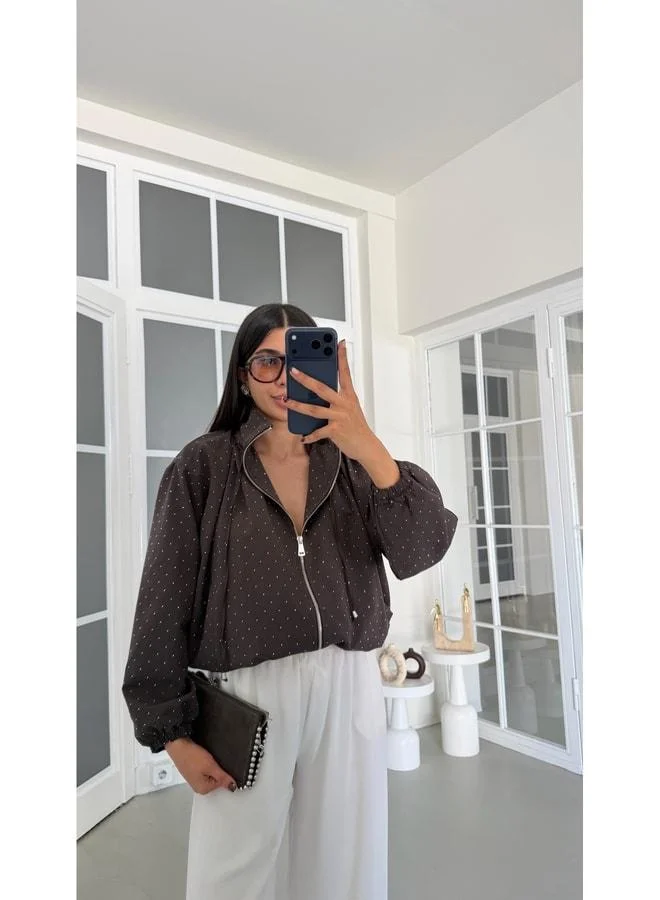 Gaus  Coffee-Lined Stone-Design Bomber Jacket GAUS-01898. for Women | Best Price UAE