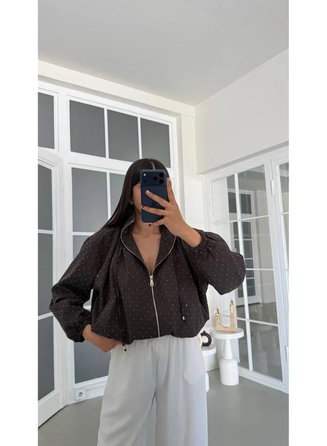 Gaus  Coffee-Lined Stone-Design Bomber Jacket GAUS-01898. for Women | Best Price UAE