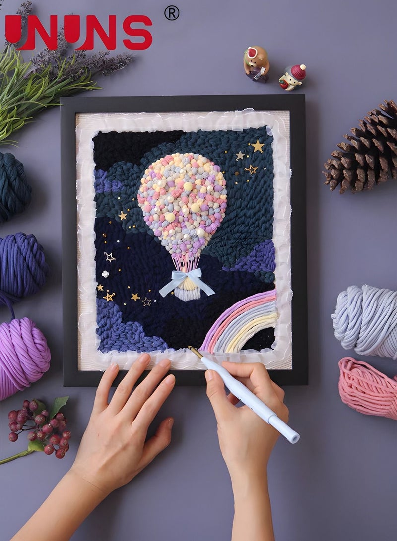 UNUNS Embroidery Starter Kit,Punching Needle Starter Kit With Embroidery Pen,Thread,Scissors,Embroidery For Beginner,Hot Air Balloon,Colourful - Image 2