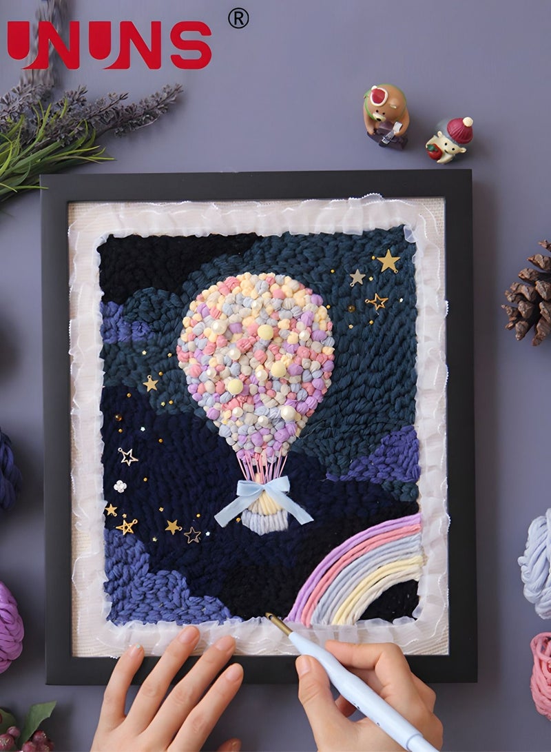 UNUNS Embroidery Starter Kit,Punching Needle Starter Kit With Embroidery Pen,Thread,Scissors,Embroidery For Beginner,Hot Air Balloon,Colourful - Image 1