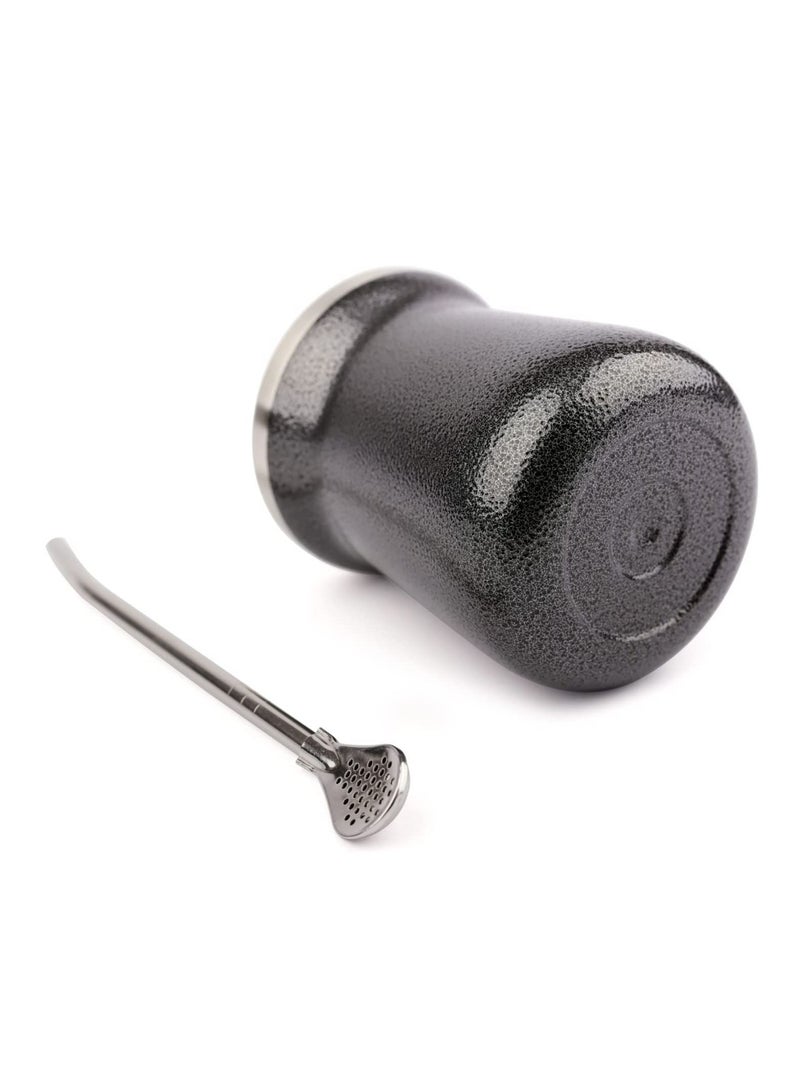 واي آند دي Yerba Mate Cup 8oz كأس Black ومجموعة Bombilla من الفولاذ المقاوم للصدأ Gourd كوب شاي بجدران مزدوجة مع مصاصة  - Image 2