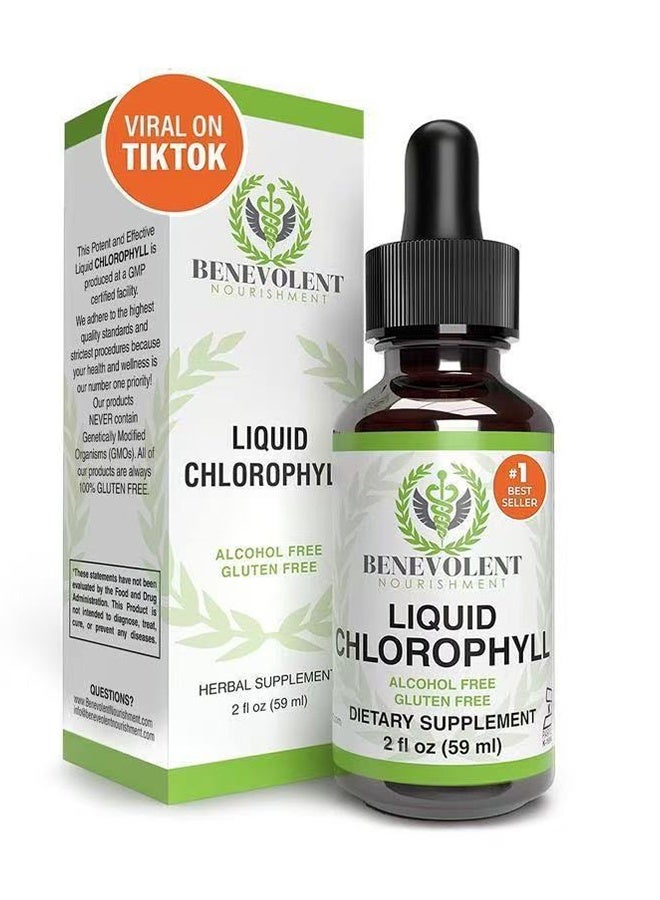 BENEVOLENT NOURISHMENT Organic Liquid Chlorophyll 2 ounce, Vegan Chlorophyll Liquid Drops, Body Deodorant And Gut Support Healthcare Liver, Digestion And Immune System, Natural Mint Flavor  - Image 1