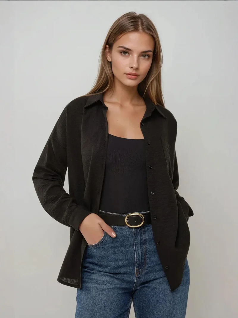 زوبعة قميص بياقة عادية بنسيج الكتان