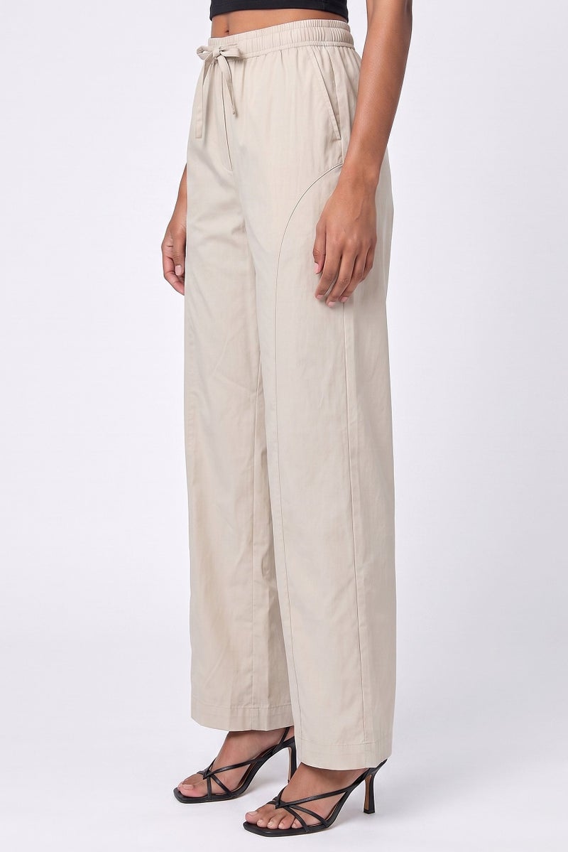 Threadbare Women Regular Fit Solid Wide Leg Pants, Stone - Image 3