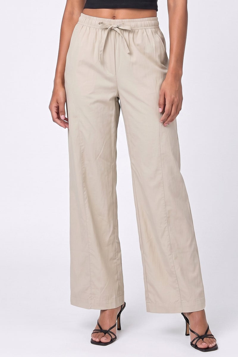 Threadbare Women Regular Fit Solid Wide Leg Pants, Stone - Image 1