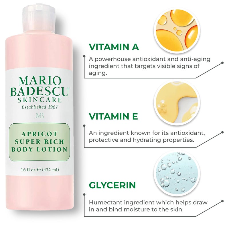 Mario Badescu Apricot Super Rich Body Lotion Enriched with Vitamins A and E - Delicately Scented Lotion with Nourishing, Skin-Softening Formula - Ideal for All Skin Types, 6 Fl Oz - Image 4