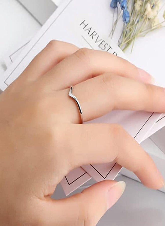 CCBFY Stainless Steel V Shaped Wedding Band Engagement Promise Ring for Women Pointed Chevron Classical Simple Plain Statement Ring (Silver, 15) - Image 2