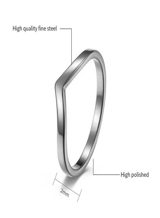 CCBFY Stainless Steel V Shaped Wedding Band Engagement Promise Ring for Women Pointed Chevron Classical Simple Plain Statement Ring (Silver, 15) - Image 5