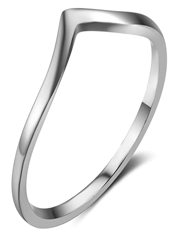 CCBFY Stainless Steel V Shaped Wedding Band Engagement Promise Ring for Women Pointed Chevron Classical Simple Plain Statement Ring (Silver, 15) - Image 1