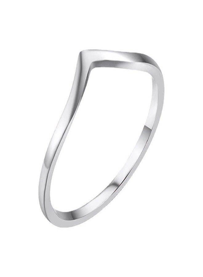 CCBFY Stainless Steel V Shaped Wedding Band Engagement Promise Ring for Women Pointed Chevron Classical Simple Plain Statement Ring (Silver, 15) - Image 4