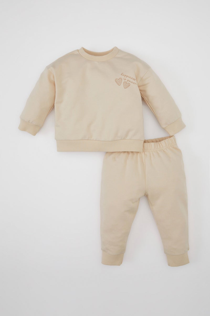 DeFacto Beige BabyGirl Baby Girl Printed Sweatshirt Sweatpants 2 Piece Set Casual - Image 1