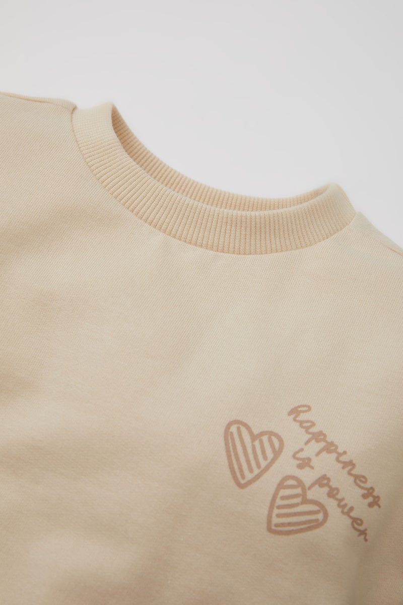 DeFacto Beige BabyGirl Baby Girl Printed Sweatshirt Sweatpants 2 Piece Set Casual - Image 3