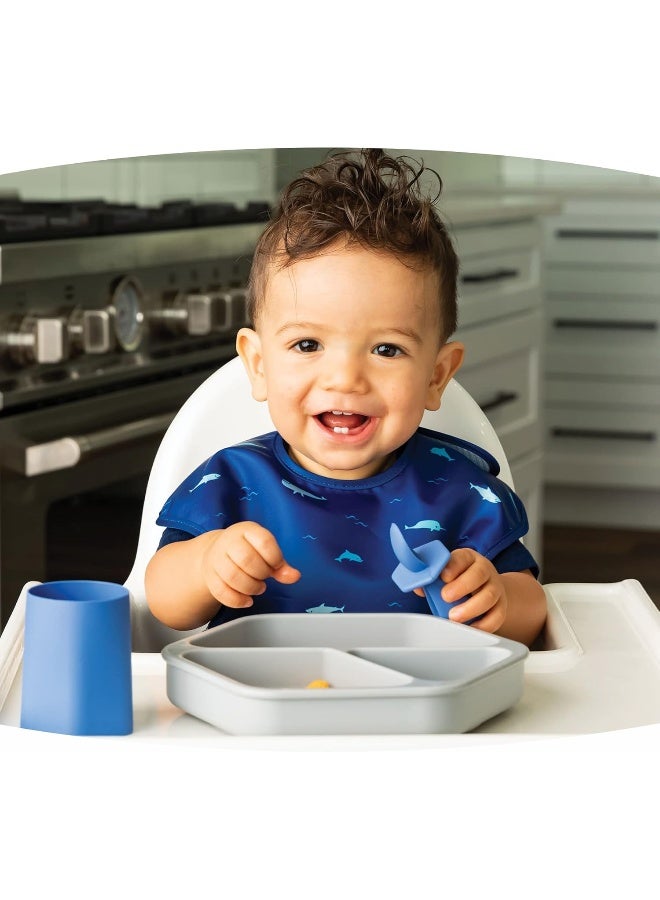 Tiny Twinkle Silicone Suction Baby Plate, Suction Grip Divided Dish for First Foods and Self-Feeding Toddlers, Baby Led Weaning Supplies for Independent Eating (Grey Plate) - Image 4