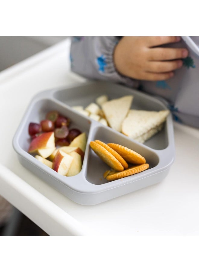 Tiny Twinkle Silicone Suction Baby Plate, Suction Grip Divided Dish for First Foods and Self-Feeding Toddlers, Baby Led Weaning Supplies for Independent Eating (Grey Plate) - Image 2