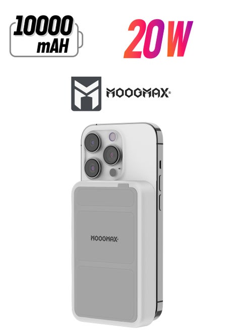 Sanita 10000mAh wireless power bank with a back stand, supports fast charging with a Type-C port 20W, and wireless charging Can Charge your phone & watch at the same time (Apple watches only). White