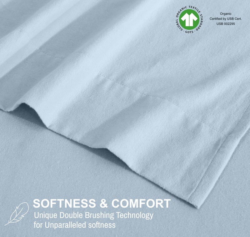 RUVANTI Flannel Sheets Queen Size - GOTS Certified 100% Organic Cotton, 4 Piece Warm, Soft & Breathable Set, Deep Pocket Snug Fit, Double Brushed Cozy All Season Bedding, Baby Blue - Image 4