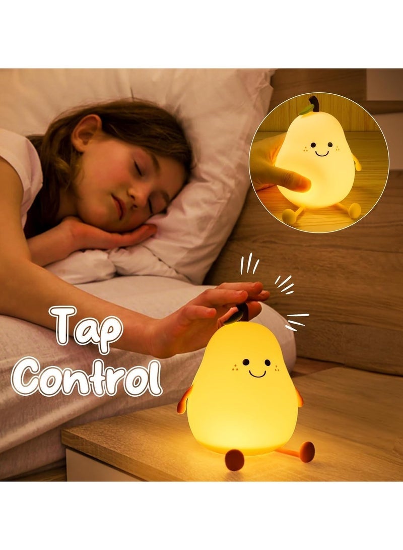 Pear-Shaped Silicone Night Light | Colorful LED USB Rechargeable Bedside Lamp | 15H Long-Lasting Nursery Gift - Image 3