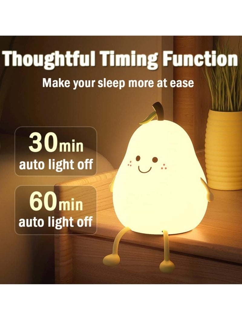 Pear-Shaped Silicone Night Light | Colorful LED USB Rechargeable Bedside Lamp | 15H Long-Lasting Nursery Gift - Image 2