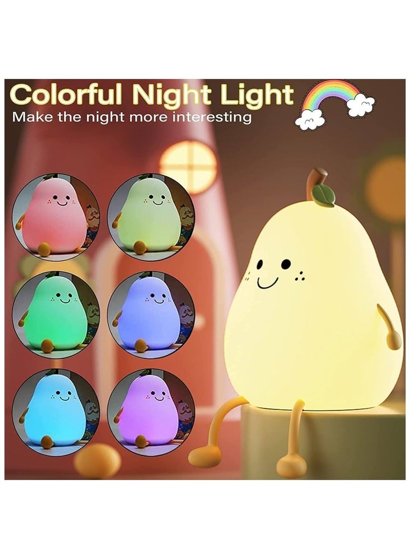 Pear-Shaped Silicone Night Light | Colorful LED USB Rechargeable Bedside Lamp | 15H Long-Lasting Nursery Gift - Image 1