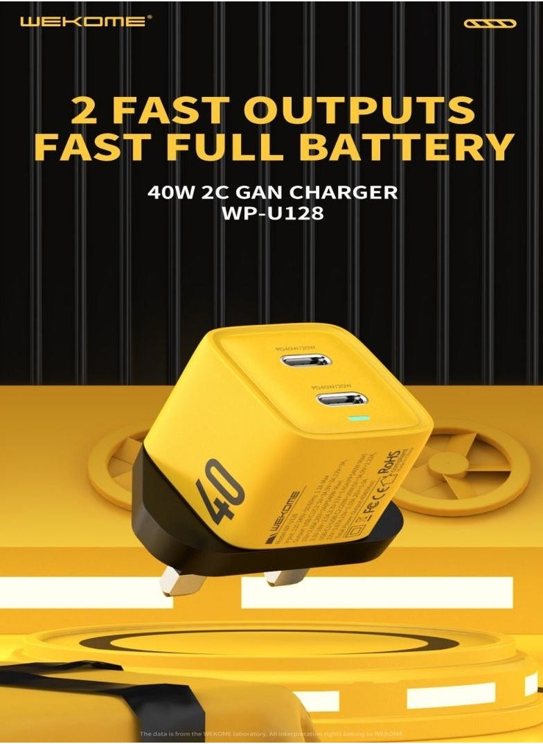 WEKOME - PD 40W USB C Charger iPhone 15 Pro Max Charger 40W/20W 2 Port iPad Fast Charger Type C Wall Plug Dual USB-C Samsung Charger PD Quick Charge Adapter Charger USB C Plug Phone Charger Yellow - Image 1