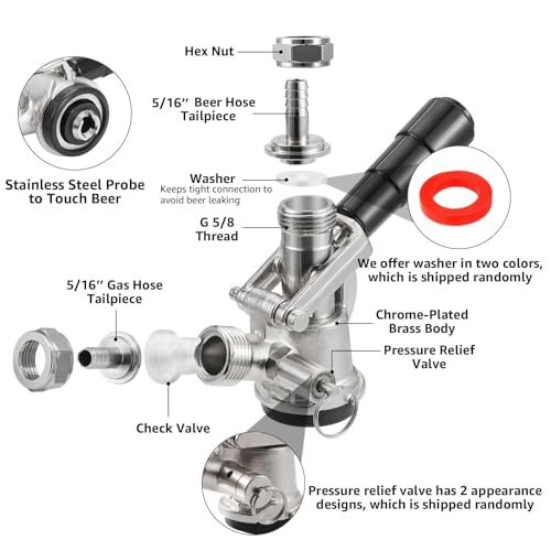 MRbrew Keg Coupler, Sankey D System Keg Tap 304 Stainless Steel Probe, Beer Coupler Kegerator Parts D Coupler Beer Tap Dispenser for I.D 5/16'' Beer Line Gas Tubing with Hose Clamp - Image 2